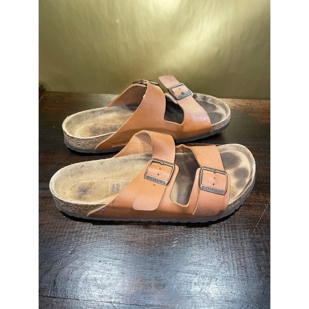 Birkenstock Arizona Tan‎ Leather Double Strap Sandals Men's Sz 43 EU 10-10.5